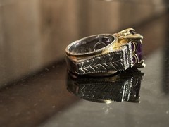 Vintage Chunky Square Two-tone 925 Sterling Silver Amethyst Cocktail Ring sz 6.5