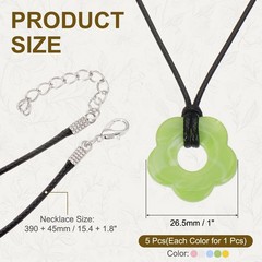 Flower Charms, 5Pcs Pendant Necklace, Pink/Sky Blue/Yellow/Light Green/White