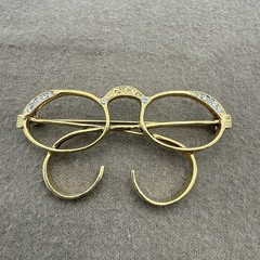 Vintage Gold tone Spectacle Eyeglasses with Rhinestones Pin Brooch