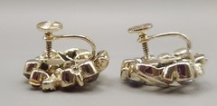 Vintage Lisner Signed Aurora Borealis AB Rhinestone Flower Earrings Screw-Back