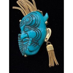 Vintage Signed Selro Selini Okina Noh Mask Brooch Pin