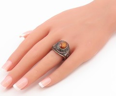 925 Sterling Silver Vintage Ring JOSTENS Citrine Panthers Class Sz 9.5 RG36704