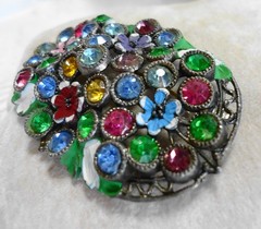 Vintage Antique Metal & Rhinestone Brooch 2 1/2″ x 1 5/8″