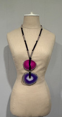 Vintage 2010 YVES SAINT LAURENT Pink Purple Agate Disc Pendant Necklace