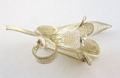 Vintage Sterling Silver Filigree Flower Brooch Figural Floral Pin 925 8g 2.25 In