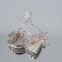 Christian Easter CZ Pave Angel Trumpet Drop Earrings Sterling Silver 925 | 2.63g