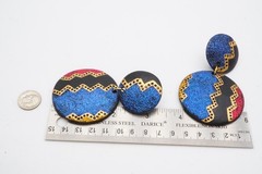 Vintage Clip On Earrings Black Painted Wood 1980s