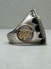 Vintage Buffalo Nickel Style Statement Ring Silver Tone Sz 11