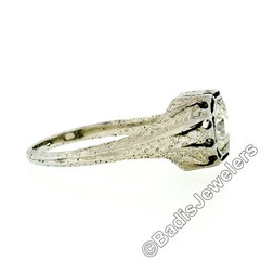 Antique Deco Belais 18k Gold European Diamond Engraved Filigree Engagement Ring