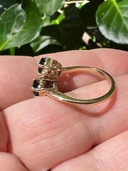 VINTAGE 14K GOLD BLUE SAPPHIRE DIAMOND TOI ET MOI RING ENGAGEMENT ANNIVERSARY