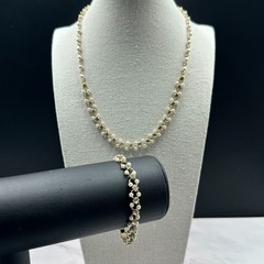 Vintage Lady Remington Necklace Bracelet Set Gold Tone Faux Pearl Rhinestone