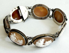 Vintage 800 Silver Carved Shell Oval Cameo Link Bracelet