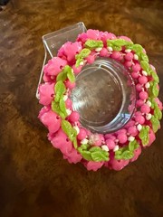 Vintage Hot Pink flower bracelet stretch Fairycore Hong Kong plastic size M