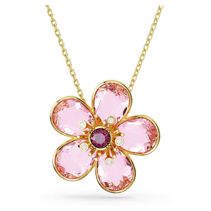 Swarovski Idyllia Pendant Flower, Small Size, Pink, Gold Plated