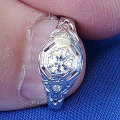 Original EARTH MINED DIAMOND Deco Engagement Ring 18K WHITE GOLD Solitaire S 6