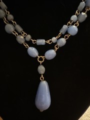 Vintage Blue Glass Multi strand Drop Necklace 16” (Lot# 595)