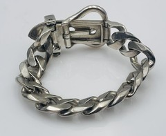 Hermes Paris Vintage French Sterling Silver Buckle Chain Link Bracelet