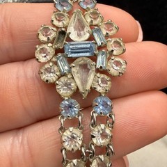 Vintage Rhinestone Tennis Bracelet Open Bezel Pale Blue 6.5” READ