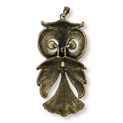 Vintage Green-Eyed Gold Tone Articulating Owl Pendant Super Cute