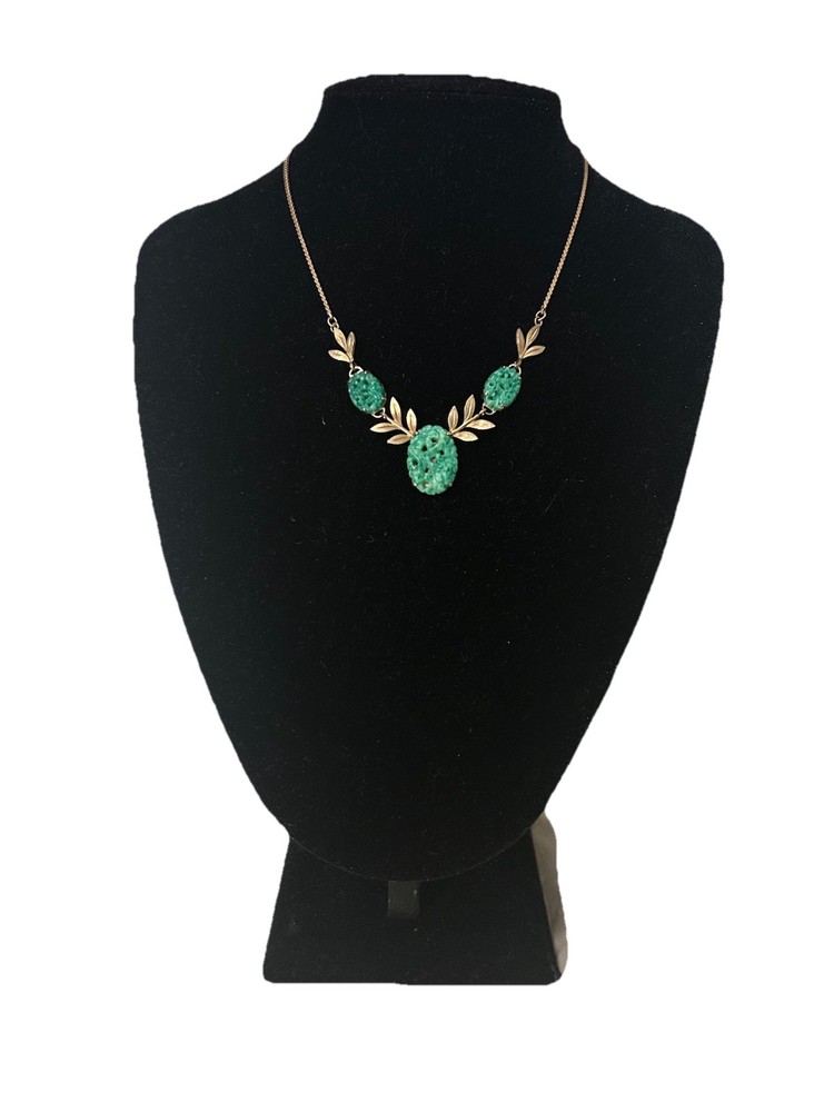 VINTAGE VAN DELL FILIGREE /JADE GLASS 12K FILLED NECKLACE 16”