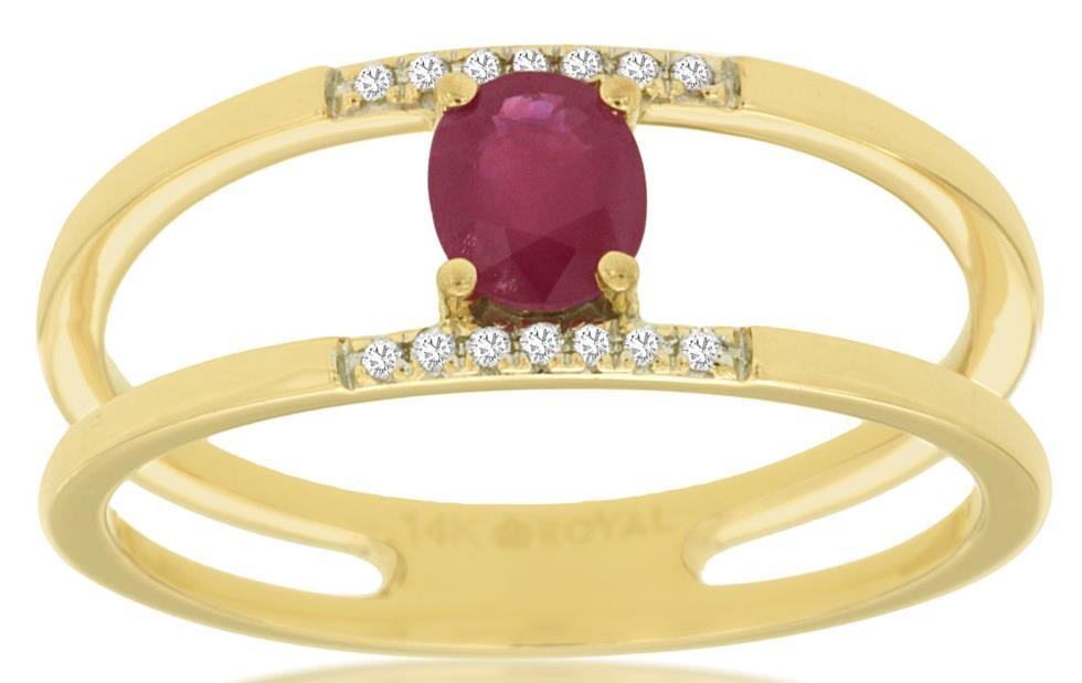 .45CT DIAMOND & AAA RUBY 14KT YELLOW GOLD 3D OVAL & ROUND DOUBLE BAR LOVE RING