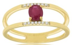 .45CT DIAMOND & AAA RUBY 14KT YELLOW GOLD 3D OVAL & ROUND DOUBLE BAR LOVE RING