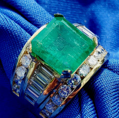 Original EARTH MINED EMERALD DIAMOND Engagement Ring Vintage Deco SOLID 18K GOLD