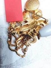 Kirks Folly Brooch Pin Seaview Angel Moon Cupid Cherub Rhinestones Gold Tone Vtg