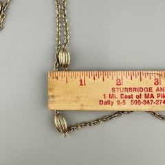 Vintage Flapper Chain Necklace Gold Tone Textured Cable Link Oval Station Bead