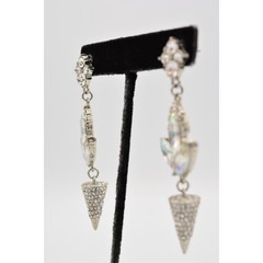 Vintage Sparkling Crystal Dangle Earrings Chunky AB Rhinestone Silver Y2K BinAR