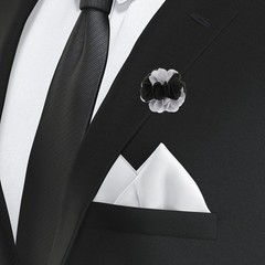 2 Pcs Flower Boutonnieres Pin Lapel Pin for Men Camellia Flower Gray/Black