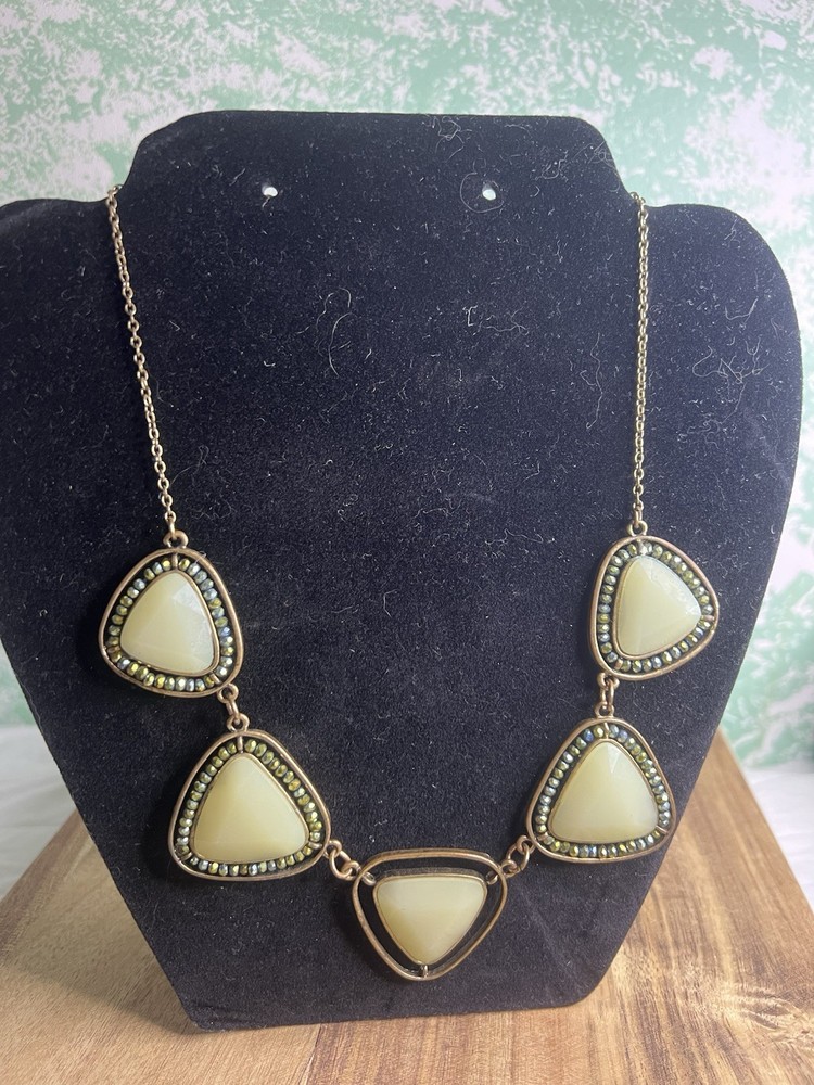 Vintage Green Medallion With Beads And Metal Chain Necklace