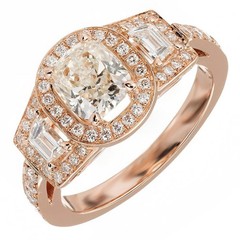 Antique 1.03ct Diamond PSD Triple Halo Trapezoid 18k Pink Gold Engagement Ring