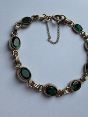 Vintage 1/20 12k Gold Filled Simulated Emerald Bracelet With Safety Chain 7.25in