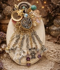 OOAK Assemblage Charm Brooch Wearable Art Dangle Statement Pin