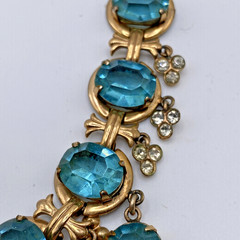 Stunning Vintage Aqua Blue Crystal Bib Necklace Gold Tone Art Deco