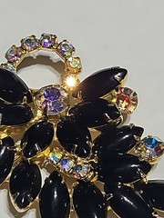 Juliana D&E Jet Black Marquise Flower & Crystal Rhinestone Highlights Brooch-(I)