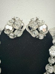 Vintage Judy-Lee 3 Strand Silver Art Glass Bead Necklace Earrings Set