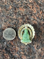Vtg BUDDHA Faux Jade Brooch Gold Tone W/Rhinestones & Pearl **READ**