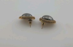 Vintage YSL Yves Saint Laurent Oval Hematite Glass Rope Stud Earrings Stamped