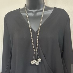 Vintage Rhinestone Lariat Necklace Crystal Ball Drops 34” Silver Tone Estate