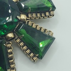 Vintage CZECH Glass Deep Green Brilliant & Tapered Baguette Rhinestone Brooch