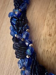 Vintage Deep Cobalt Blue Beaded Choker Necklace.