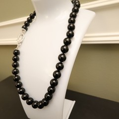 Judith Ripka necklace black onyx sterling silver 925 clasp DMQ signed 18 in