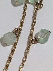 Vintage Faux Aquamarine Station Beads & Gold Tone Cable Link Chain Necklace. 29″