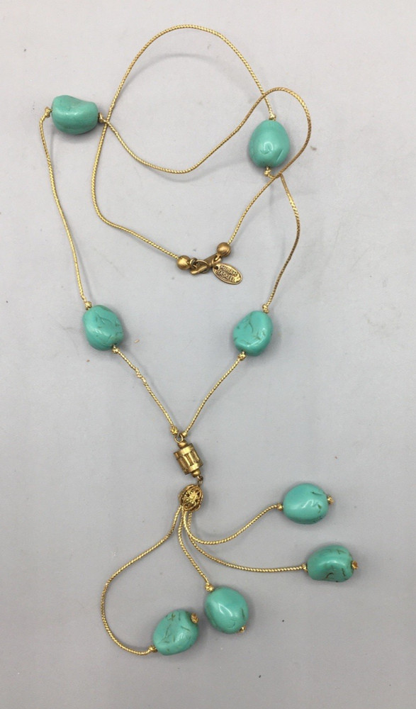 Miriam Haskell 26″ Turquoise Necklace w/2-5″ Pendants Vintage