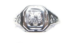 Antique Art Deco Belais Engagement 18K White Ring Size 6 UK-L1/2 EGL USA