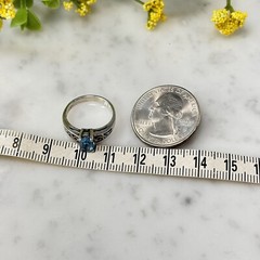 Vtg Signed RDC Sterling Silver 925 Topaz Solitaire Cut Out Scroll Band Ring Sz 5