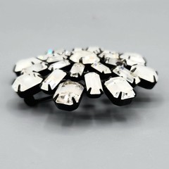 Vintage High End White Givre Baguette Emerald Cut Glass Japanned Brooch Earrings