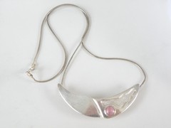 Vintage Sterling Silver 925 Artisan Modernist Rhodochrosite Slide Necklace